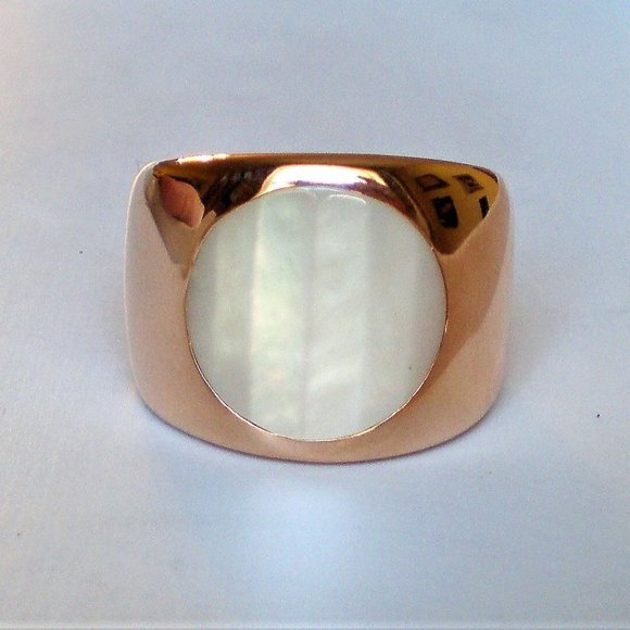 Designer Solid 18K 750 Rose Pink Gold Carved Mother Of Pearl Cocktail Ring 12.7g - Picture 8 of 12